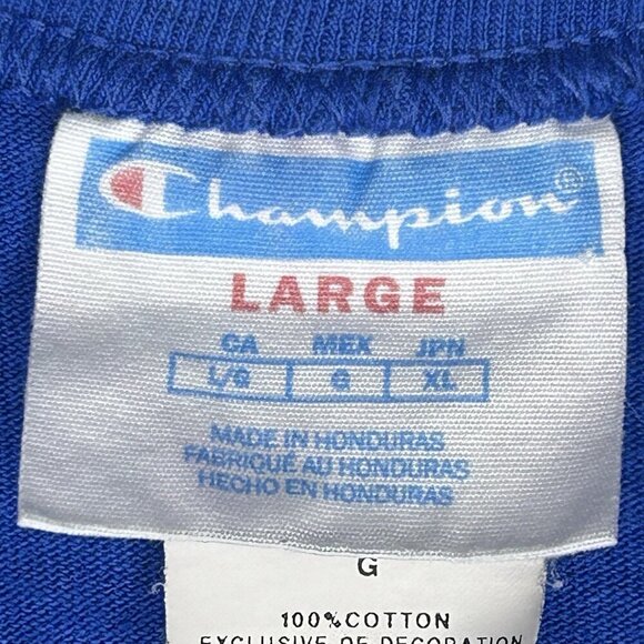 Vintage Champion Shirt Adult Large Blue Red Japanese Print Embroidered Mens Tee - Picture 4 of 12